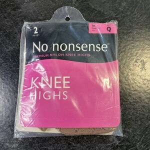 NEW No Nonsense Nylon Size Q Tan Sheer Toe Knee Highs 2 Pairs SEALED